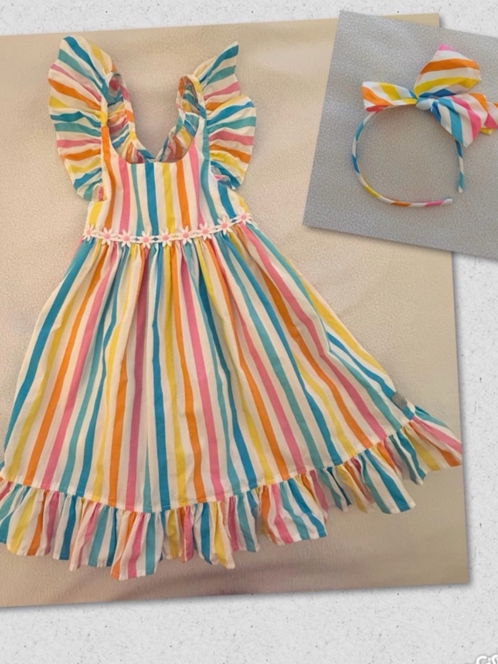 Eleanor Rose Party Stripes Serena Dress & Bea Headband NWOT